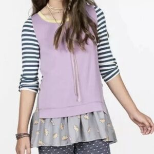 Matilda Jane 435 Stripe Floral Layered Ruffle Tunic Long Shirt 3/4 Top